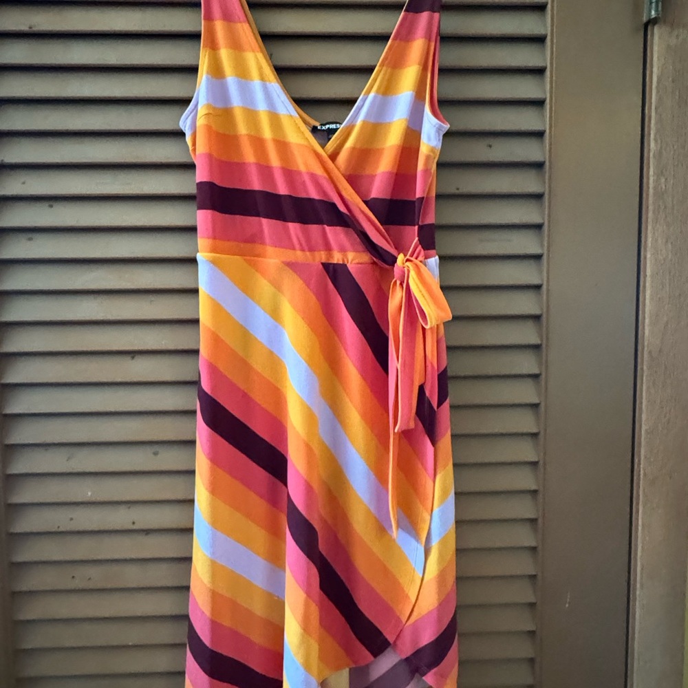 Express Asymmetrical Wrap Dress - Orange, Pink, Yellow
